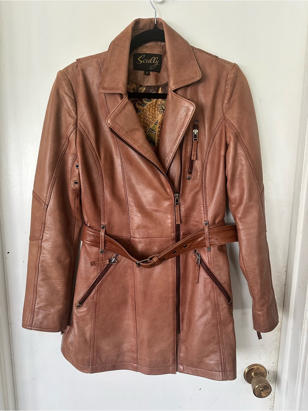 Scully Light Brown Long Leather Jacket Feminine Size S - Picture 2 of 9
